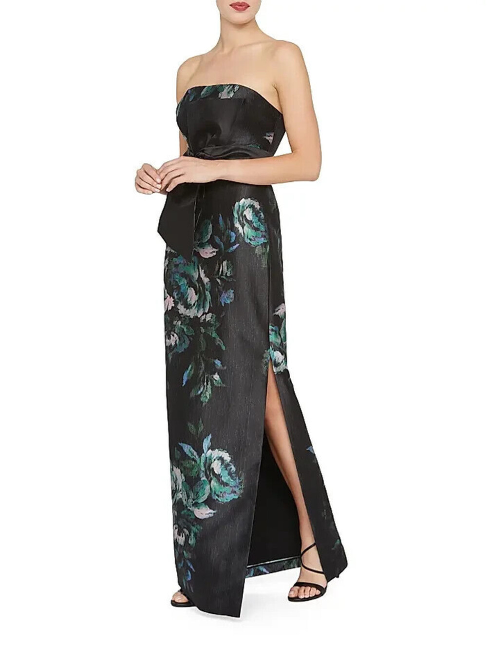New Kay Unger Constance Floral Mikado Column Gown black multi Size 8   #LD430 - Picture 3 of 11